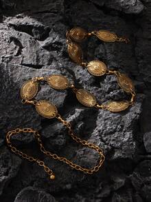 1pc Women's Bohemian Style Turquoise Carved Elegant Metal Waist Chain