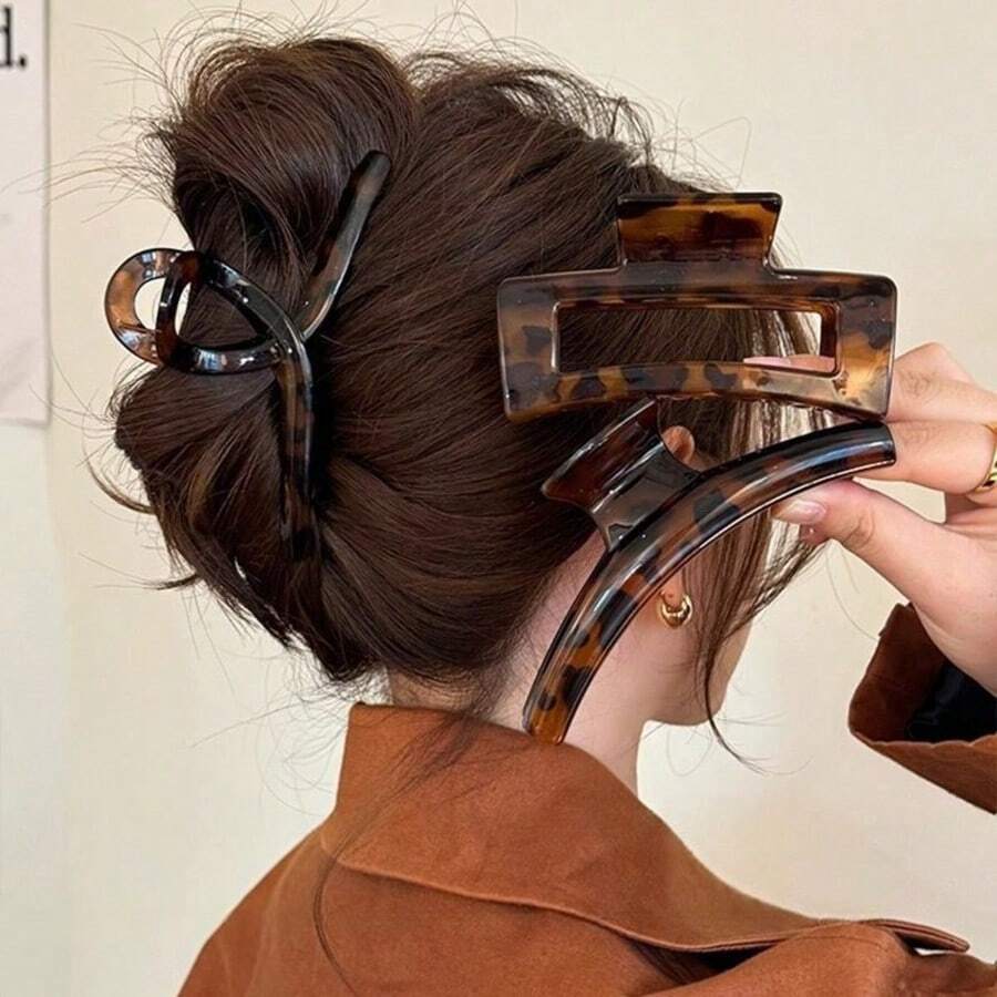 3Pcs/Set Of Retro Tortoise Shell Color Hair Clips For Women, High-End 2025 New Hair Clips For The Back Of The Head, Elegant Shark Clips - Brown - View 1
