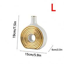 1PC Ceramic Circle Vase, Electroplated Black Gold Vase Creative Home Decoration Ornament, Suitable For Luxury Living Room, Dining Table, Office Desktop Flower Arrangement Vase, Centerpieces, Wedding Decoration Art Platinum Flower Vase Room Decor Glass Vase