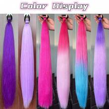 2 pezzi Estensioni per coda di cavallo intrecciate con laccio elastico, 30 pollici di lunghezza, capelli sintetici lisci per acconciatura a treccia avvolta, ciocche per coda di cavallo, colori viola, rosso, rosa