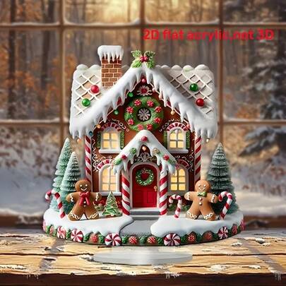 1 件经典亚克力姜饼屋，圣诞派对桌面装饰，节日礼物，家居和橱窗装饰，多功能桌面装饰，英文文字