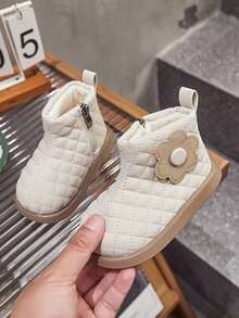 1 双 2025 新款女婴靴子，秋冬保暖毛绒内衬公主靴，幼儿短靴 - 米色 - 查看 4