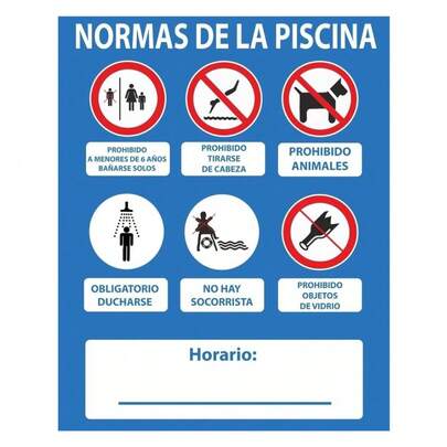 Poster con le regole della piscina senza bagnino in PVC Glasspack 0,4 mm 50x40 cm | NORMALIGHT - RD2A067