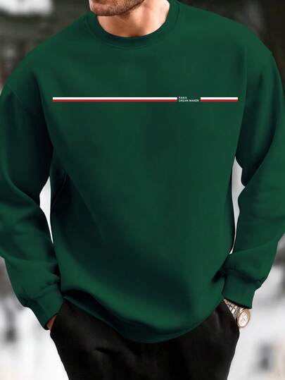 Men's Crew Neck Sweatshirt Loose Fit Men's Fashion Dream Maker Letter Graphic Long Sleeve Casual Sweatshirt