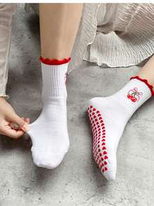 1/3/6 pares de meias femininas com aderência para pilates, meias antiderrapantes para ioga, meias esportivas antiderrapantes com barra fofa, meias com aderência para academia e hospitais - Multicolorido - Ver 5