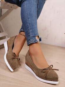 Damen Schlüpf-Loafer mit Schleifen-Dekor, Plateau, leicht, bequem, atmungsaktiv, geeignet für tägliche Modekleidung