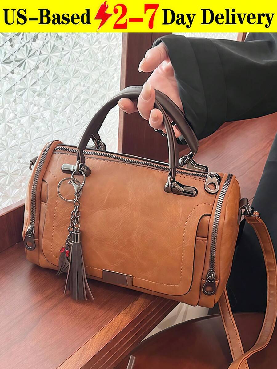 [US-Based Shipping]Retro Handbag Women Crossbody Bag Ladies Shoulder Bag Waterproof Soft PU Leather Top-Handle Bag,Women's Large Capacity Shoulder Bag,Fashionable Vintage PU Boston Pillow Bag Casual Cylindrical Crossbody,Fashionable Zipper Crossbody Bag, Solid Color Vintage Pillow Bag, Women's Bag With Pendant Crossbody Shoulder Bag With Detachable Device, Boston Bag,Tassel Embellished Handbag,Lightweight Nylon Waist Pack For Traveling, Running, Hiking - Adjustable Shoulder Strap And Small Waist Pack, Perfect For Rodeo Occasions,Stylish Designer Handbag Women Cross-Body Bag,Perfect Party Accessory Mini Shoulder Bag With Removable Strap, Suitable For Work, Travel, And Gifts,Women's Fall Clothing Winter Clothing Christmas Halloween Gift,Purses Purses And Bags Women Tote Bag Bags For Women Carteras Para Mujer Brown Purse Pink Purse Bolsos Para Mujer Crossbody Bags For Women Gold Bag Clear Purse Beach Bag Purses For Women - 彩色 - 查看 1