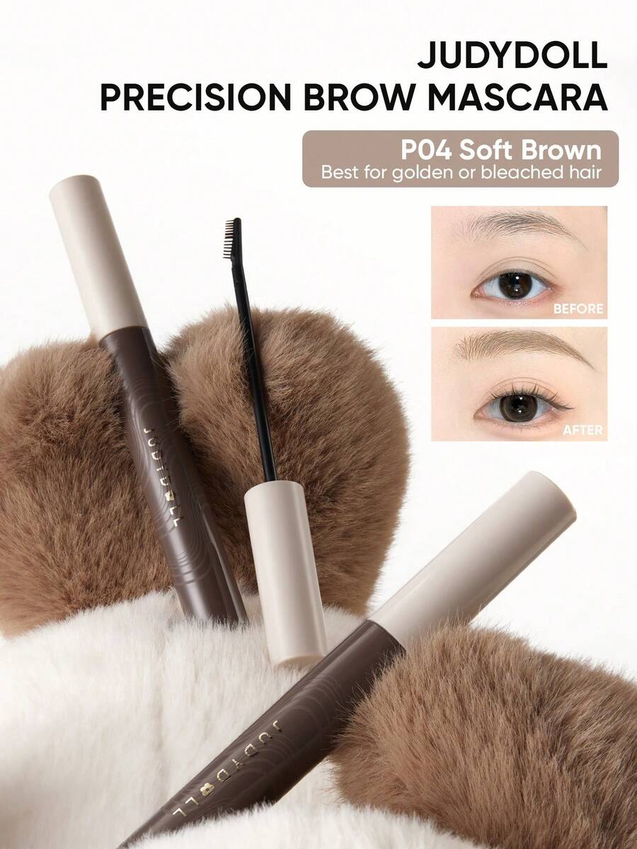 JUDYDOLL PRECISION BROW MASCARA, Lightweight Tinted Brow Gel, Natural Looking, Long-Lasting, Waterproof, Smudge-Proof, Buildable Coverage, Fluffy Applicator Brush For Defined Brows - P04 Soft Brown - View 1
