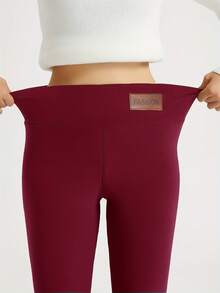 2025 End-Of-Year Must-Have Premium Women's Apparel Velvet Leggings For Women Solid Color Tights High Elastic Yoga Fitness Pants Outdoor Running Pants Warm Pants,Fleece-Lined Interior, Soft And Warm; Outer Layer With Denim-Like Texture, Fashionable And Durable,High-Waisted To Flatten The Tummy And Lift The Hips For A Slimming Effect; Side "FASHION" Leather Label Adds A Stylish Touch,Skinny And Stretchy, Hugs The Leg Lines To Shape The Legs,Strong Warmth Retention, Suitable For Autumn And Winter; Versatile And Practical, Matches Various Tops,Casual Daily Wear, Combining Fashion And Comfort, Creating A Slimming And Versatile Look - Đỏ - Xem 7