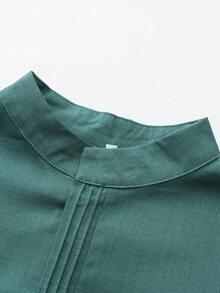 Muslim Men's Formal Robe, Long Sleeve Solid Color Loose Traditional Islamic Men's Clothing, Kaftan Festival Arabic Robe - Green - View 6
