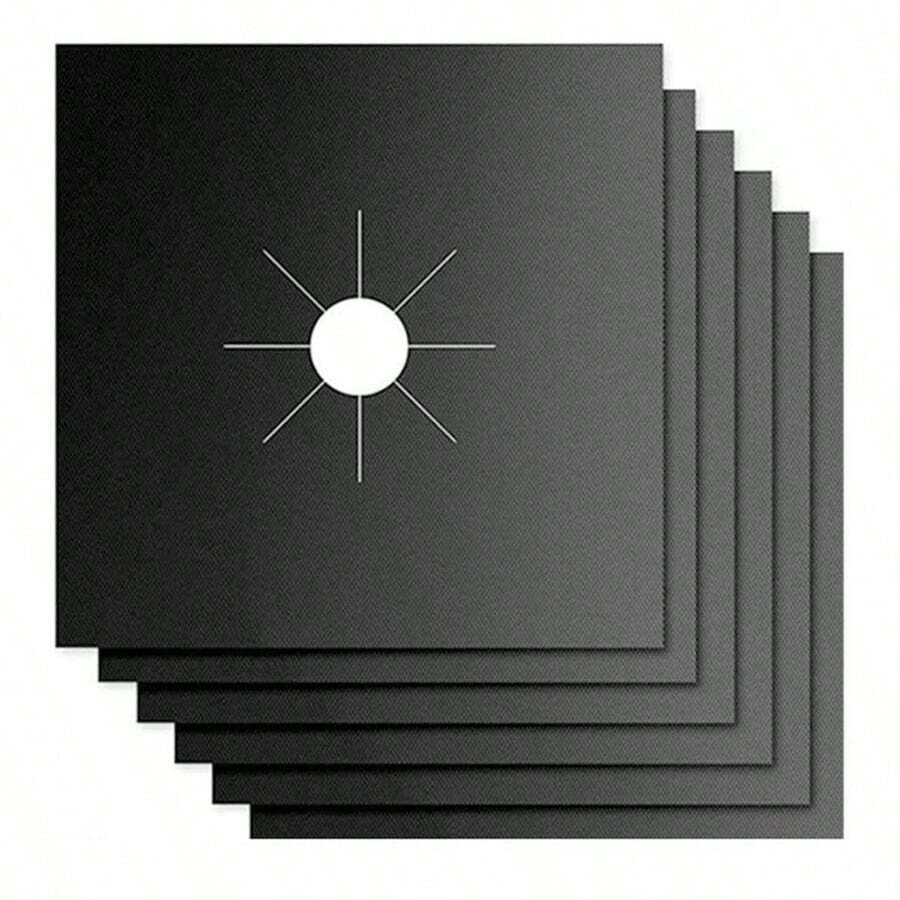 6pcs Reusable Gas Stove Burner Covers - 0.1mm Double Thickness Black Non-Stick Easy Clean Liners, Suitable For Kitchen/Cooking