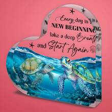 1pc Acrylic Heart Plaque Ocean Desk Sign, Motivational Quote, Christmas Gift For Mom And Women, Teal Blue Coastal Room Decor, Small Clear Freestanding Sign For Desk Shelf Bedroom Office Christmas Gifts, Mom Gifts, Gifts For Women, Turtle Lovers-Christmas Gift,