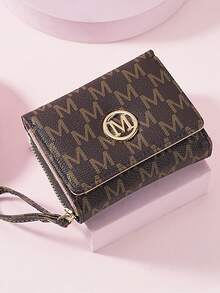 复古字母M钱包 女士短款拉链三折时尚新款多卡位手拿包零钱包 女士钱包 迷你钱包 钱包 小钱包 可爱钱包 手腕包 男士钱包 男士钱包 皮革卡包 零钱包 - 咖啡 - 查看 8