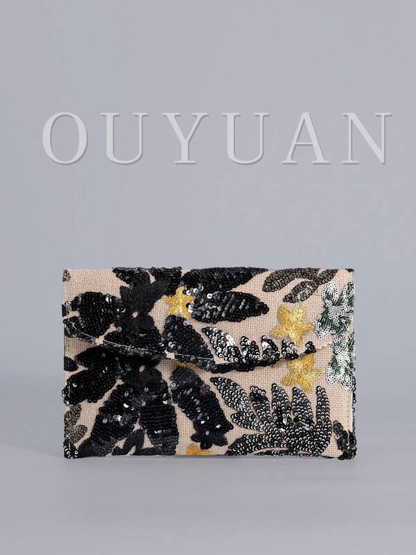 Bolso de sobre con bordado de lentejuelas florales, bolso de embrague de retazos con lentejuelas de moda para dama, adecuado para fiestas, bodas, bailes de graduación, perfecto para fiestas, bodas, cenas y banquetes de graduación, se combina con vestidos de fiesta, vestidos de noche y vestidos con lentejuelas.