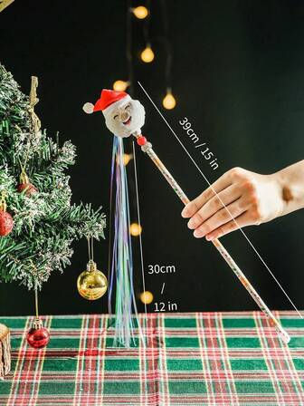 1 Piece Christmas Cat Toys - White Santa Claus, Green Christmas Tree, Brown Plush Reindeer With Jingle Bells And Tassels, Interactive Cat Play Wand, Kitten Play Toys On Christmas