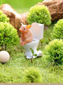 1pc Toilet Frog & Pig Figurine For Garden, Home And Car Decoration - Multicolor - View 6