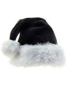 1 Stück flauschige schwarze Weihnachtsmannmütze Set mit Plüschrand und Futter für Erwachsene Männer Frauen - Weihnachten, Silvester Party Zubehör & Geschenke