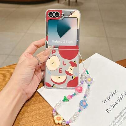 1 chiếc ốp lưng điện thoại gập thời trang tối giản bằng chất liệu PC, họa tiết Apple dễ thương, kèm dây đeo cổ tay, bảo vệ và chống rơi vỡ: Tương thích với Samsung Galaxy Zflip 3/Zflip 4/Zflip 5/Zflip 6/Zflip 7, Find N3 Flip, Razr 50 Ultra/Razr 60 Ultra/Razr 60/Razr 50, MIX Flip, Galaxy Z Flip7 FE