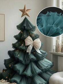 1/3/5m Tessuto decorativo natalizio: Onda ondulata a fiori bianchi, neri e rosa su sfondo azzurro, tessuto ondulato a doppia faccia, adatto per decorazioni dell'albero di Natale, feste di Natale, San Valentino, matrimoni, bouquet per feste, confezioni regalo, decorazioni per la casa, accessori di abbigliamento artigianali, Capodanno, feste di compleanno e altre attività di celebrazione, decorazioni natalizie per la casa, decorazioni natalizie invernali