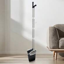 Broom And Dustpan Set,  Long Adjustable Handle Broom Dustpan Combo With Dustpan Teeth To Automatically Clean Hair Suitable For Home Kitchen Office Hall Floor - Gray-black Broom - View 8