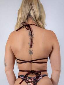 Top de bikini envolvente Drakonis - Top de festival con estampado de dragón - Negro - Ver 5