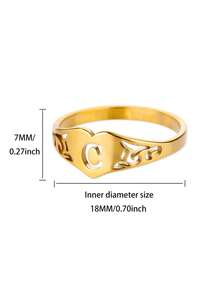 1 PC Vintage Hollow Heart Initial Letter Rings For Women Gold Color Stainless Steel A-Z Letter Ring Elegant Wedding Jewelry Gift - Gold - View 21