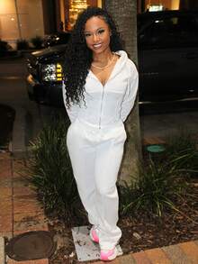 Steph T 女士抽绳连帽运动衫和运动裤套装 - 白色 - 查看 4