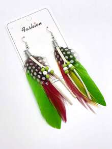 1 Paar Boho-Stil Feder Ohrringe mit Anhängern für Frauen