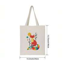 Stylish Rainbow Fox Canvas Tote Bag - Durable Shoulder Handbag With Vibrant Animal Design, Spacious Square Shape For Everyday Use - trắng - Xem 5