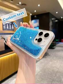 1 pieza Funda de teléfono híbrida suave-dura de TPU+PC con líquido morado con en suspensión, personalizable con texto, anti-caída, compatible con Apple/modelos de teléfono correspondientes, funda de teléfono personalizable, funda de teléfono con líquido con en suspensión