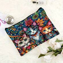 Cat Print Zipper Cosmetic Bag - Lightweight And Multifunctional Women's Travel Cosmetic Bag, A Thoughtful Gift For Mom, Sister And Friends