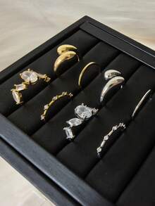 5pcs Minimalist Luxury Fashion Elegant Unique Personalized French Classic Daily Party Copper Micro-Inlaid Cubic Zirconia Versatile Women's Ring Set (No Gift Box)