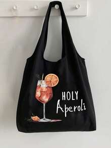 Holy Aperoli Cocktail Canvas Tote & Cosmetic Pouch –No‑Closure Shoulder Shopper With Wine Glass & Aperol Cocktail Print, Hand‑Washable, Large‑Capacity Multi‑Pocket Beach, Grocery & Travel Bag, Versatile Daily Carryall & Beauty Organizer For Women, Back To School,Teens, Shoppers, Party‑Goers & Gift Giving - Multicolor - View 7