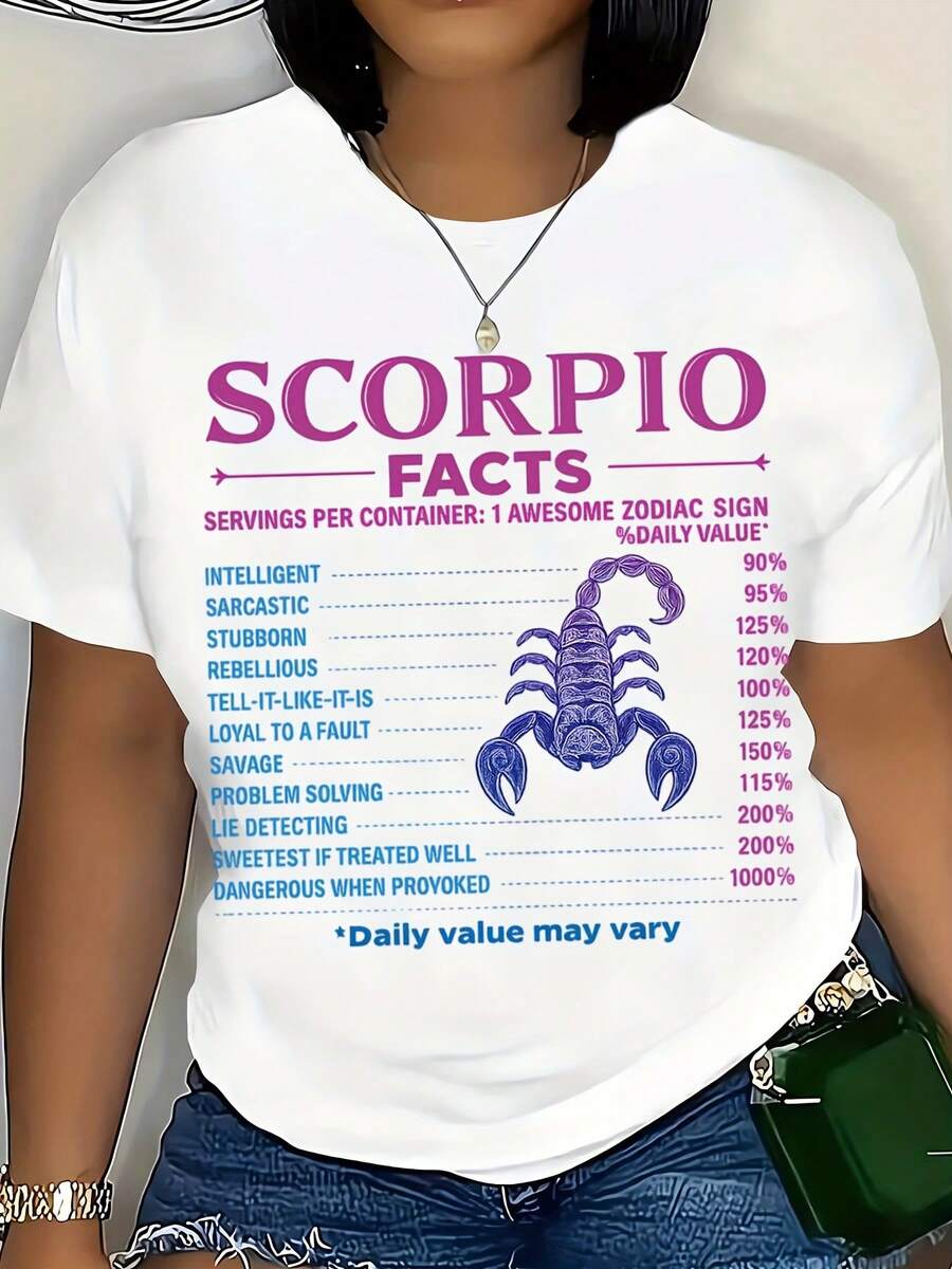 Scorpio Zodiac Facts T-Shirt Scorpio Sign Graphic Print With Fun Personality Traits And Percentage Chart For Astrology Lovers Casual Wear For Women And Men, 220g - trắng - Xem 1