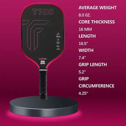 LEATOU T700 Carbon Fiber Pickball,16mm Racket PP Cellular Self-Reflection,High Rotation, High Elasticity,Comfortable Grip,Sanded Surface Layer,Protective Protective Flange,Gift A Tennis Racket Case,Suitable For Both Men And Women, High-Quality Construction.