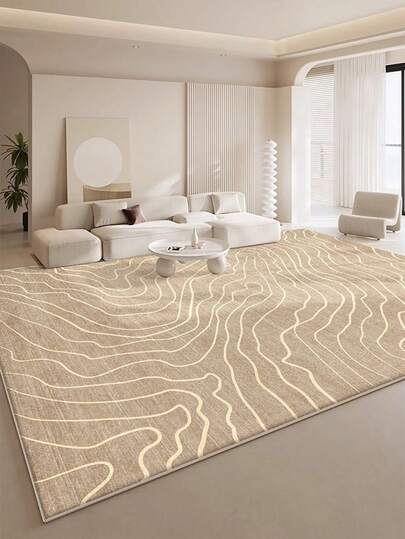 1 pezzo Tappeto da area con arte classica europea - motivo astratto minimalista a linee e onde, in materiale di finta lana di lusso e colori chiari, adatto per soggiorno, camera da letto, dormitorio, ingresso, patio, lavabile in lavatrice, tappeto grande per tutte le stagioni, decorazione domestica estetica/decorazione natalizia