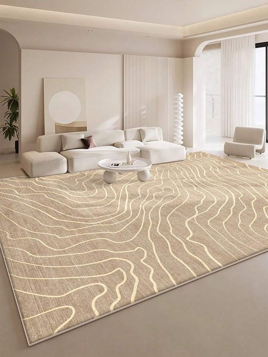 1 pezzo Tappeto da area con arte classica europea - motivo astratto minimalista a linee e onde, in materiale di finta lana di lusso e colori chiari, adatto per soggiorno, camera da letto, dormitorio, ingresso, patio, lavabile in lavatrice, tappeto grande per tutte le stagioni, decorazione domestica estetica/decorazione natalizia