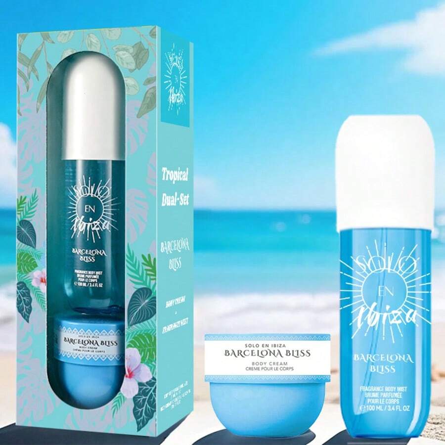 2-Piece Set, SOLO EN IBIZA Body & Hair Fragrance Mist And Body Cream Gift Box For Men And Women, Long Lasting Fragrance, 4 Different Scent, Perfect For Holiday Gifts, Dating, Daily Life, Parties, 3.4 Fl Oz Perfume, 50g Body Cream,Christmas Gifts - 2-Piece Set B - 查看 1