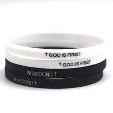 Thin GOD IS FIRST Letter Sports Rubber Bracelet Fashion Versatile Color-Filled Couple Style Wristband - 2 bộ - Xem 1