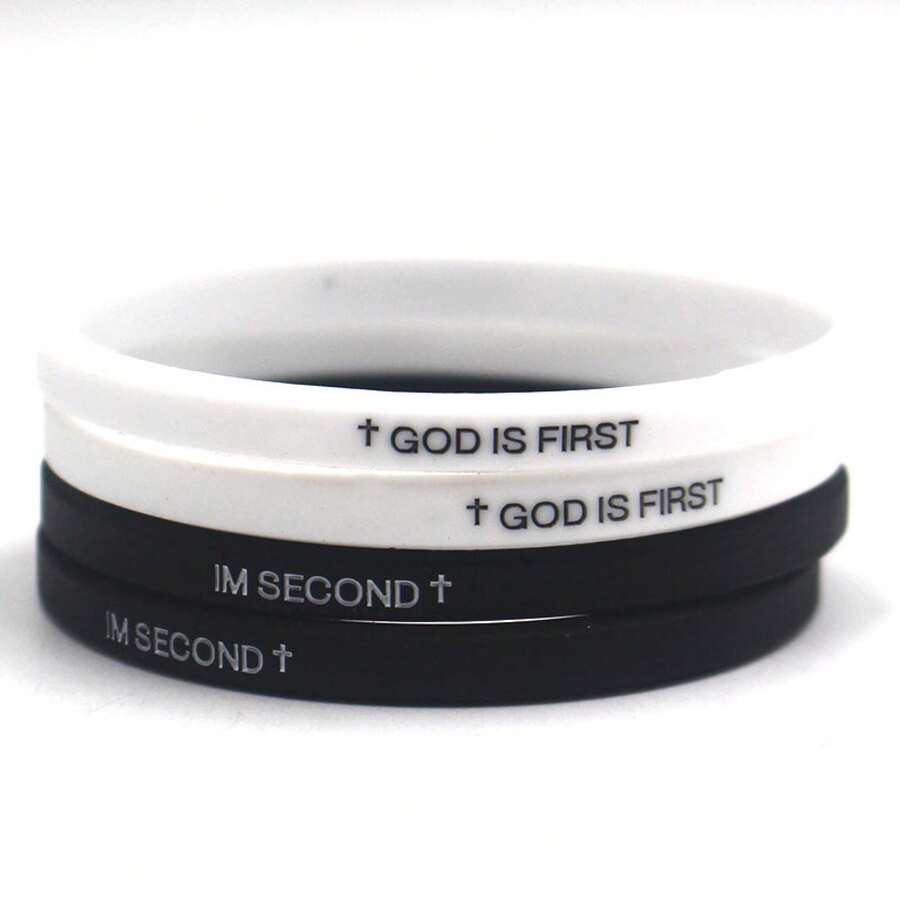 Thin GOD IS FIRST Letter Sports Rubber Bracelet Fashion Versatile Color-Filled Couple Style Wristband - 2 bộ - Xem 1