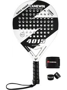 Camewin Palas de Pádel con Fundas,1 Raquetas y 1 Muñequeras, 2 Grips, Kit de Raquetas para Pádel Fabricadas 100% Fibra de Carbono y Núcleo de Espuma Flexible de Memoria EVA - blanco - Ver 3