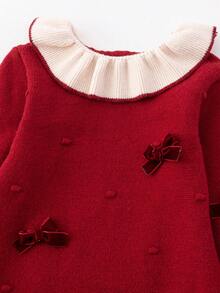 1 Stück süßes und niedliches Mädchen Kleid mit roter Schleife Dekoration und Langarm, Pulloverkleid