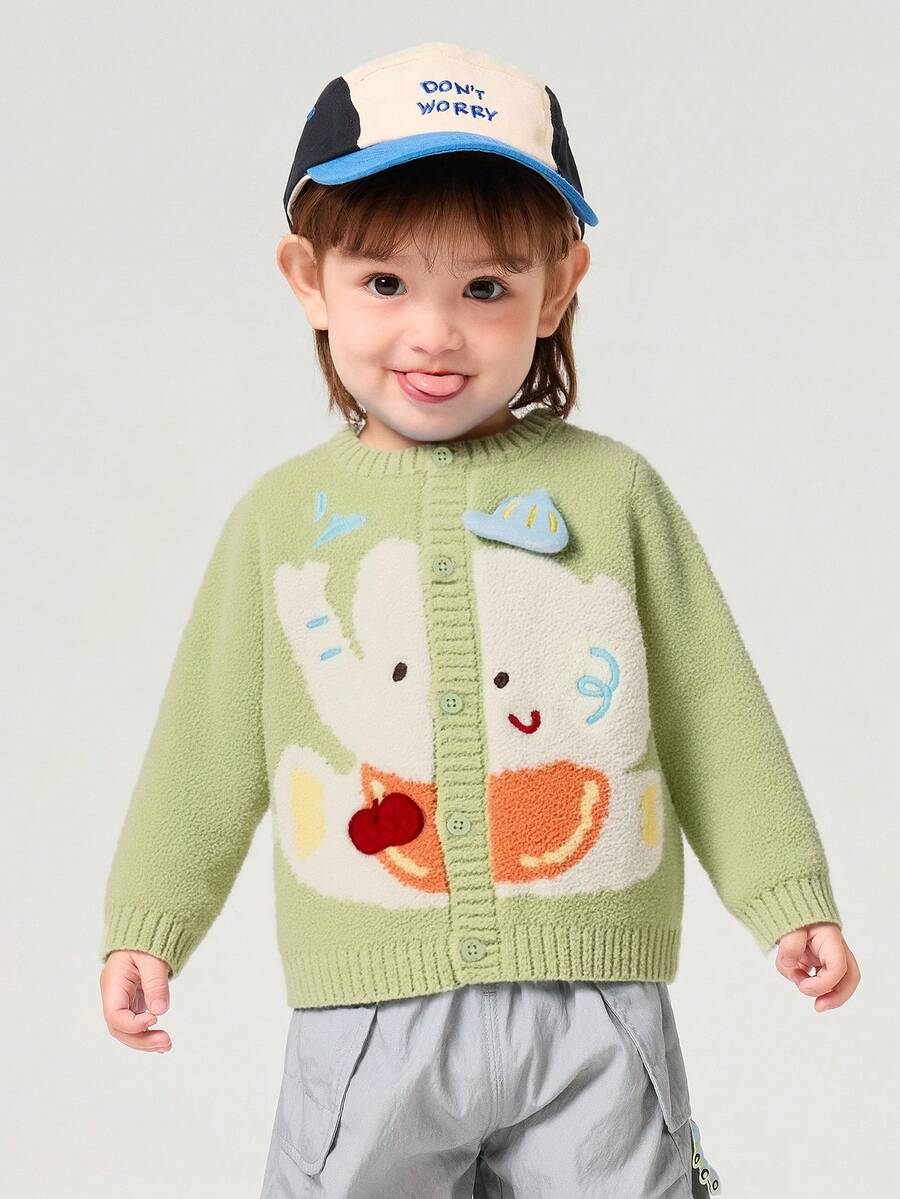 Balabala Áo len cardigan BalaOne Baby 2025 mùa đông, dễ thương và ấm áp cho trẻ em - tông màu xanh lá cây - Xem 1