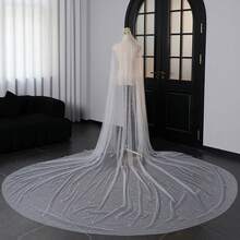 1pc Ivory Luxury Densely Beaded Faux Pearl Bridal Veil, Handmade Beaded Extra Long Train Wedding Dress Accessory Fall Clothes For Women Valentine's Day Accessories - Beige - View 5