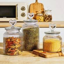 وعاء حلوى شفاف بشكل قلب 22 أونصة/32 أونصة/45 أونصة مع غطاء، وعاء تخزين زجاجي للبسكويت، وعاء زجاجي لديكور المطبخ