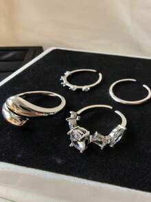 5pcs Minimalist Luxury Fashion Elegant Unique Personalized French Classic Daily Party Copper Micro-Inlaid Cubic Zirconia Versatile Women's Ring Set (No Gift Box)