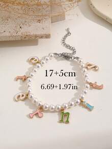 1 pieza Pulsera personalizada con letra de color para mujeres y niñas, pulsera de esmalte con letra personalizada y perla falsa, joyería personalizada para compromiso y boda, accesorios de moda, estilo otoñal, casual, sencillo, unisex, personalizado con colores, personalizado, único, regalo ideal para ella, regalo ideal para él - Multicolor - Ver 4