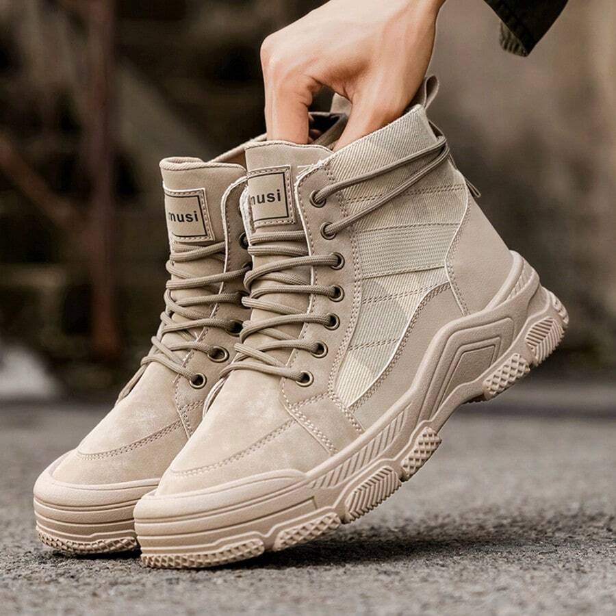 Men's Fashionable Thick Sole Lace-Up Casual Shoes, Breathable Shock-Absorbing Sneakers, Versatile For Walking And Running Men's Casual Camouflage Boots