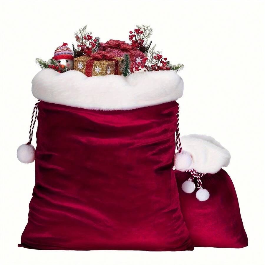 带抽绳的圣诞老人礼品袋 - 圣诞树主题大号圣诞老人礼物袋 - 1 件 - 彩色 - 查看 1