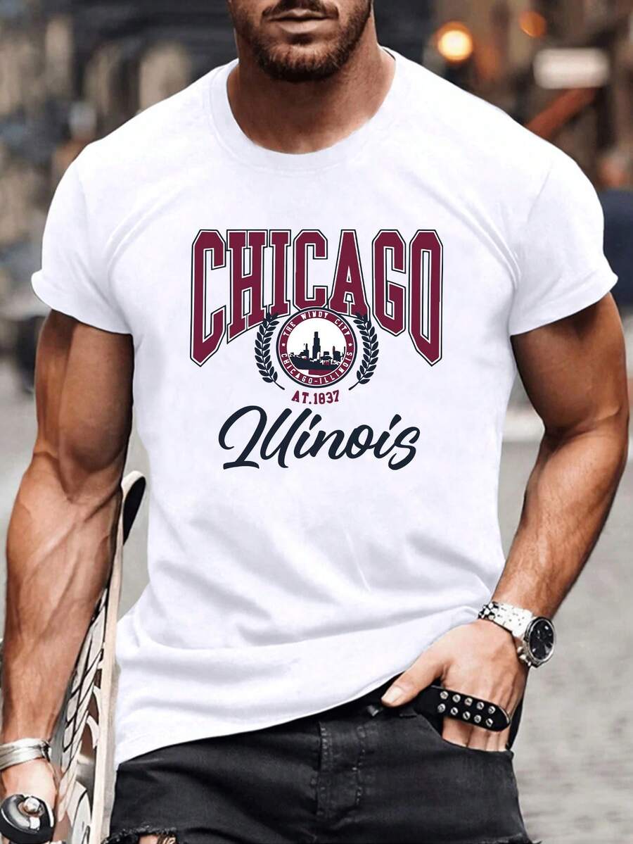 Men's Casual Fashion Style Short-Sleeved T-Shirt With Paris Lettering Print, Casual Everyday Style Fashion Clothing - 白色 - 查看 1